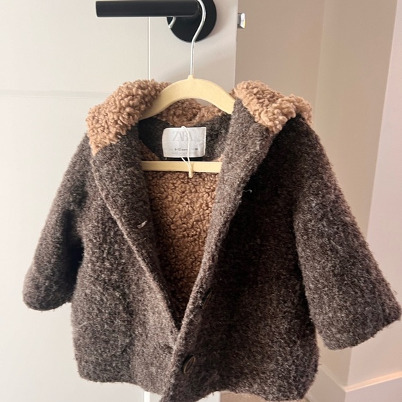 Zara kids brown boucle coat unisex size 9-12 months - Picture 3 of 6